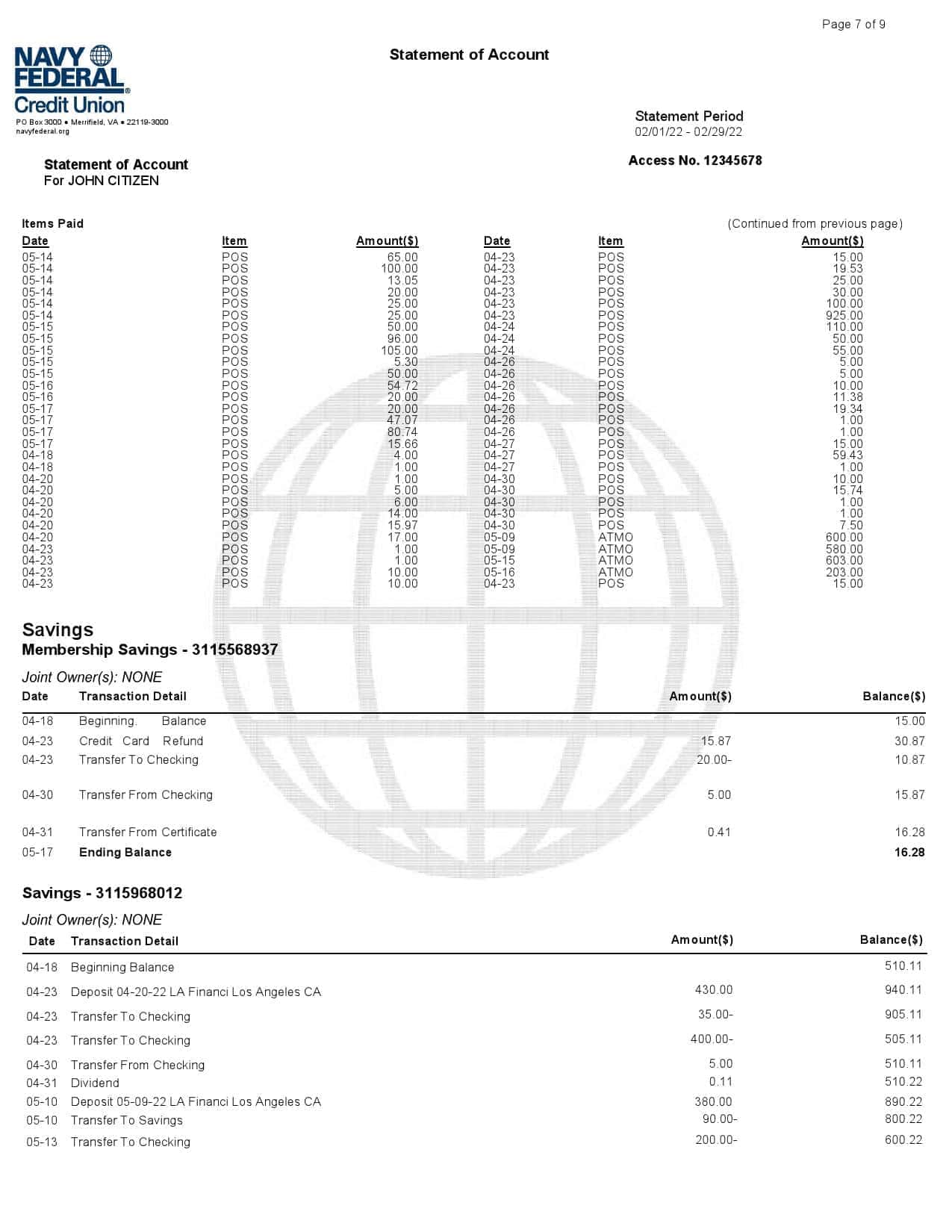 USA-Navy-Federal-bank-statement-Word-and-PDF-template-9-pages-7.jpg USA Navy Federal bank statement, Word and PDF template, 9 pages - Image 7