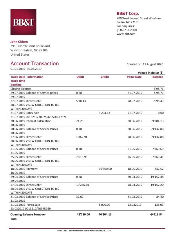 USA-North-Carolina-BBT-Corp.-bank-statement-template-in-Word-and-PDF-format.jpg USA North Carolina BB&T Corp. bank statement template in Word and PDF format