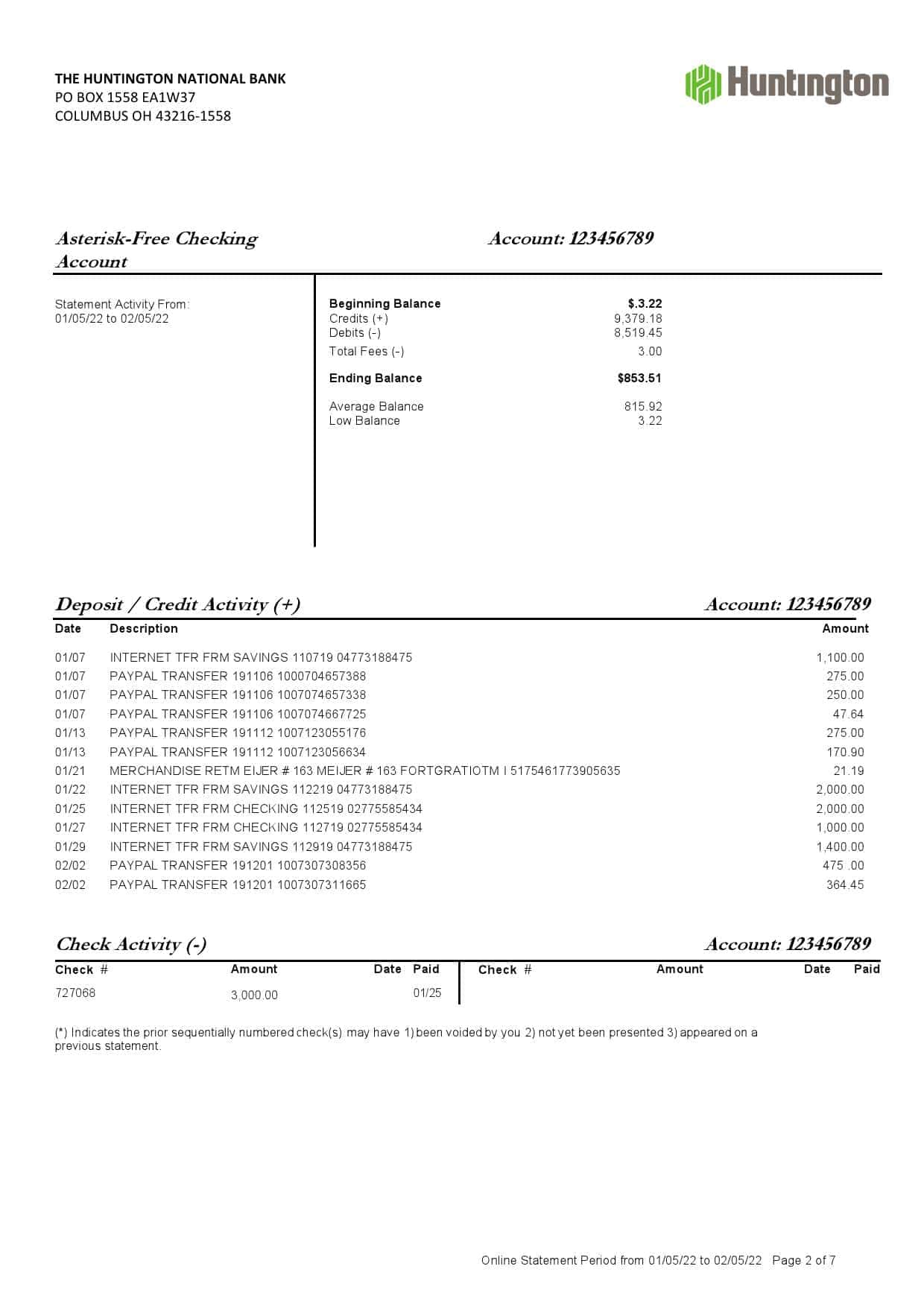 USA-Ohio-Huntington-bank-statement-Word-and-PDF-template-7-pages-2.jpg USA Ohio Huntington bank statement Word and PDF template, 7 pages - Image 2