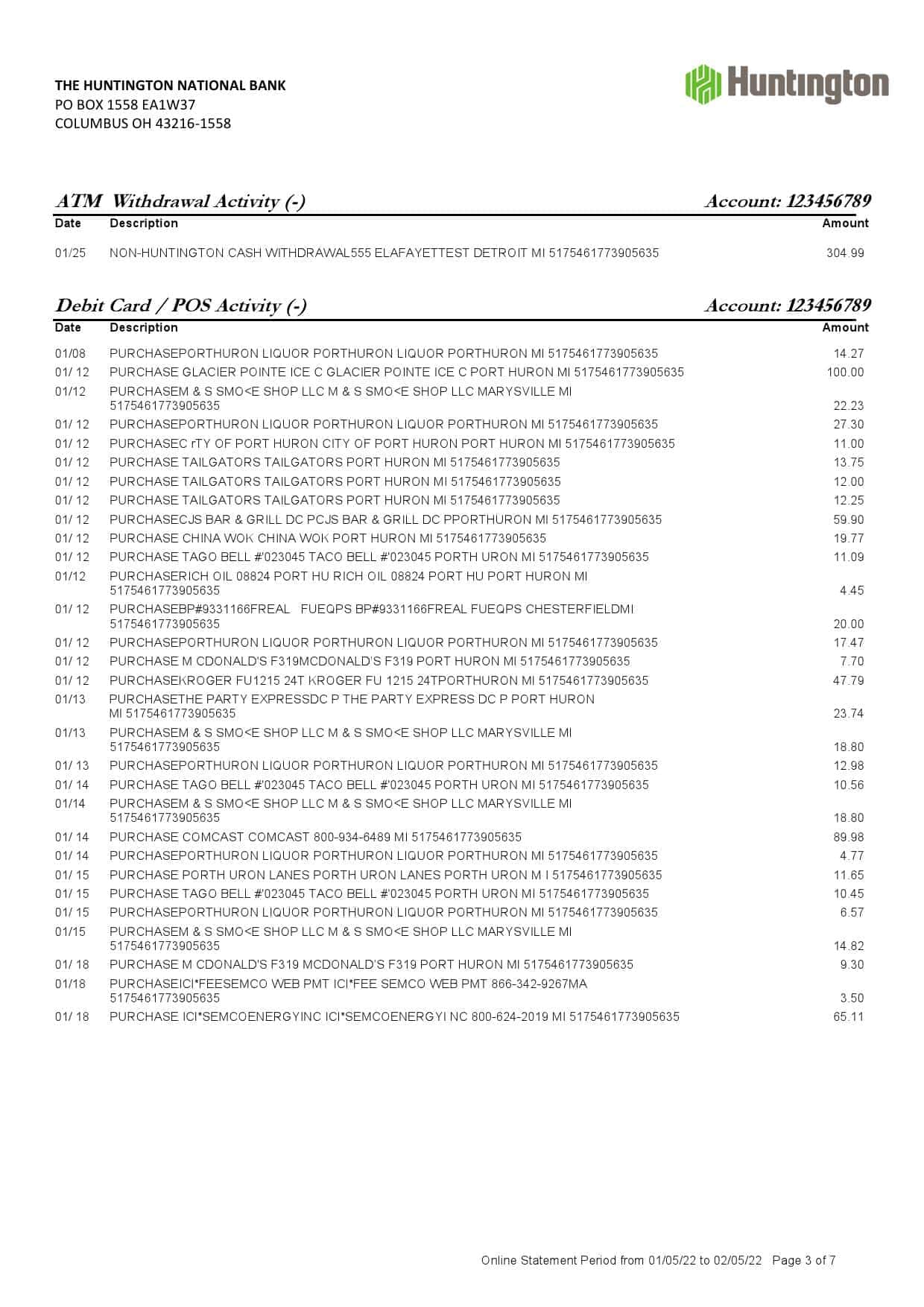 USA-Ohio-Huntington-bank-statement-Word-and-PDF-template-7-pages-3.jpg USA Ohio Huntington bank statement Word and PDF template, 7 pages - Image 3