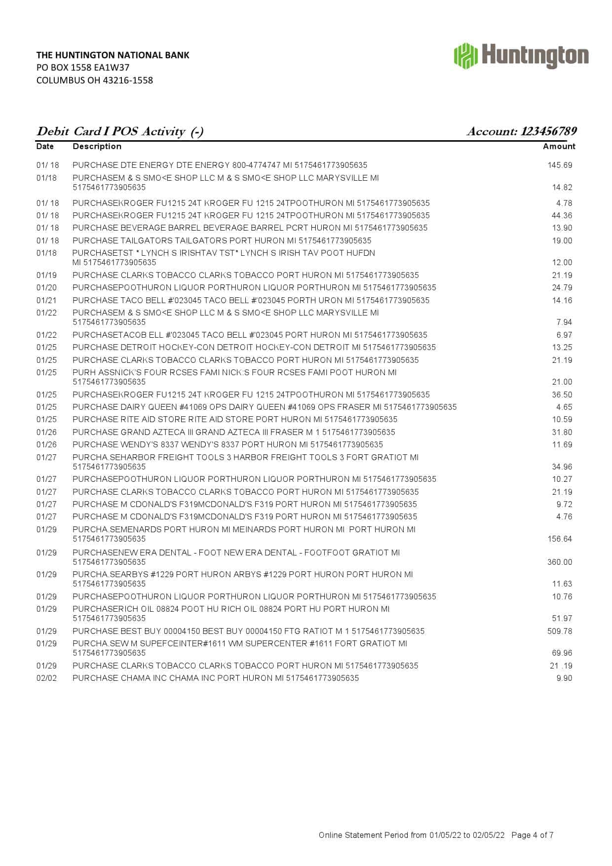 USA-Ohio-Huntington-bank-statement-Word-and-PDF-template-7-pages-4.jpg USA Ohio Huntington bank statement Word and PDF template, 7 pages - Image 4