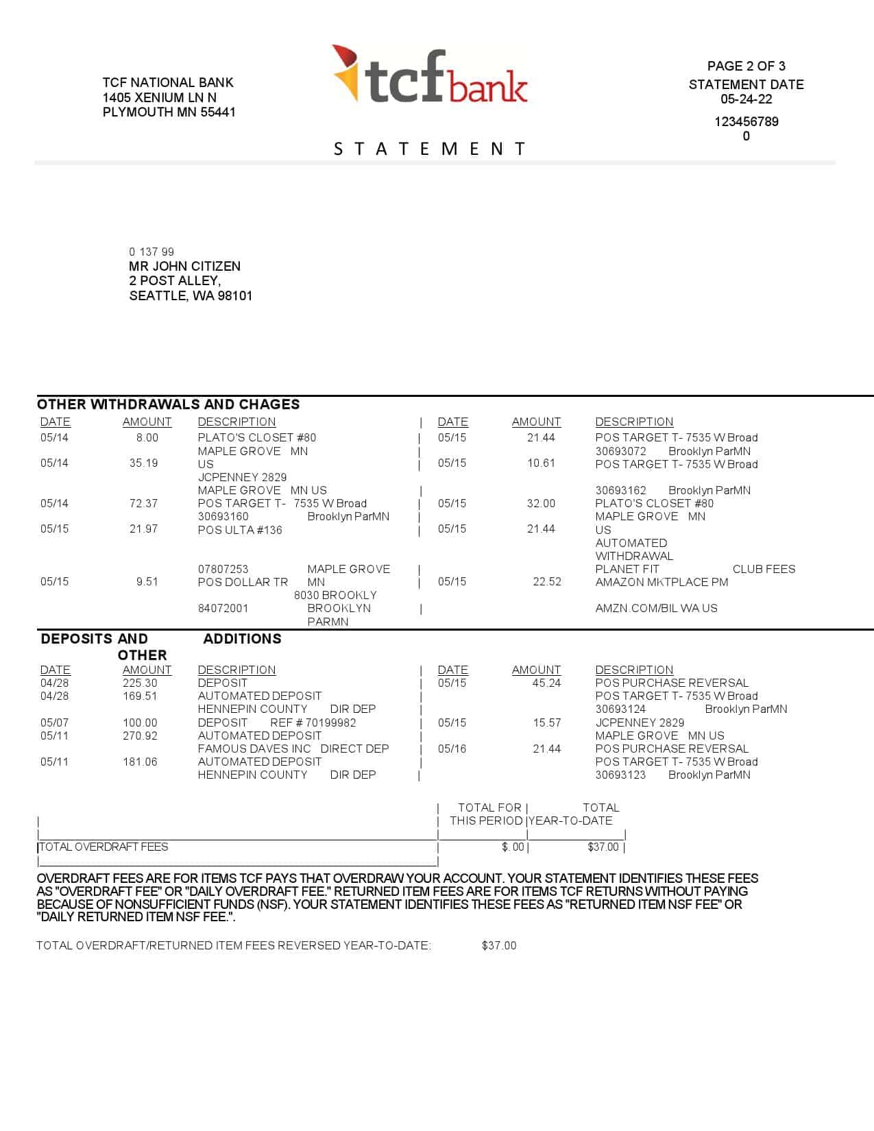 USA-TCF-bank-statement-Word-and-PDF-template-3-pages-2.jpg USA TCF bank statement, Word and PDF template, 3 pages - Image 2
