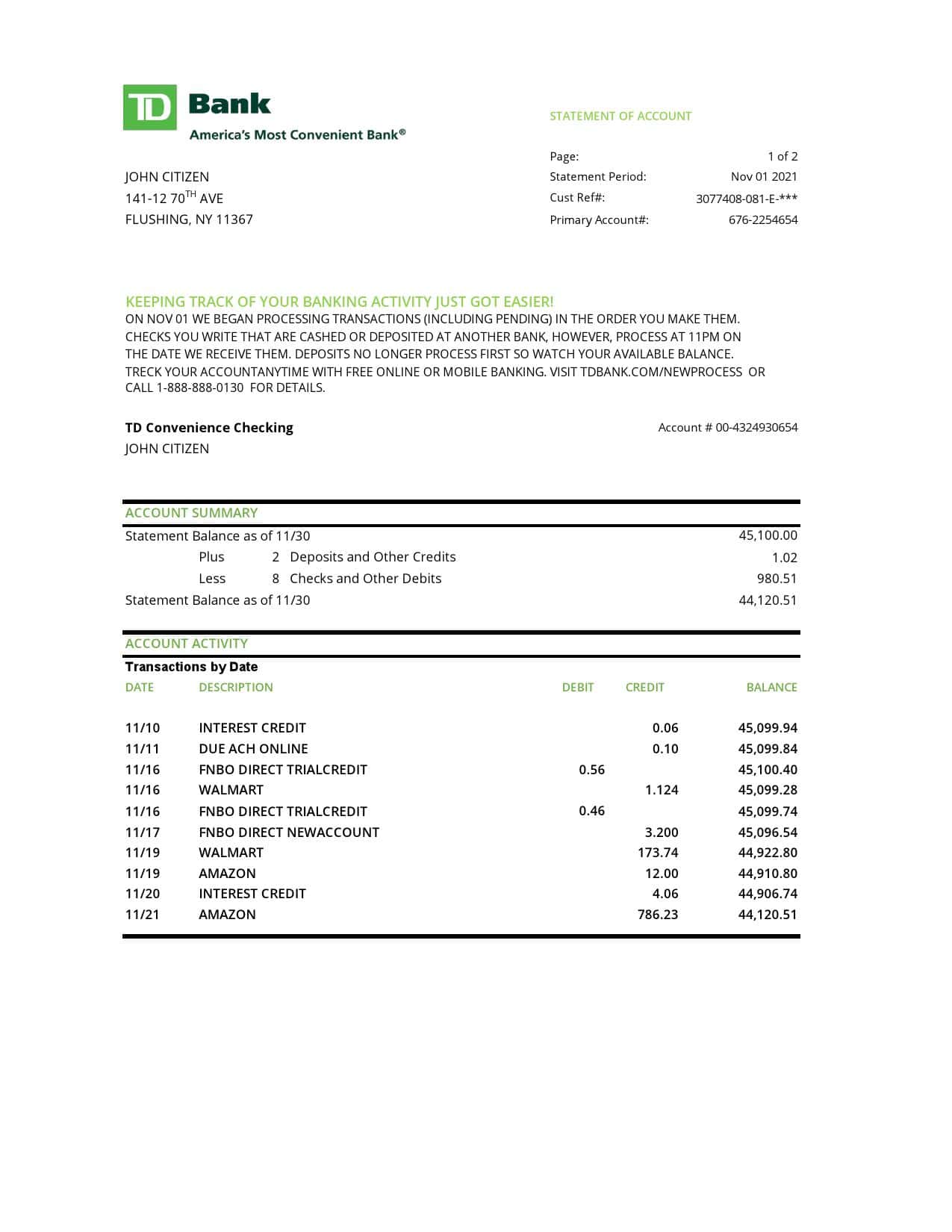 USA-TD-Bank_000001.jpg USA TD bank statement template in .xls and .pdf file format