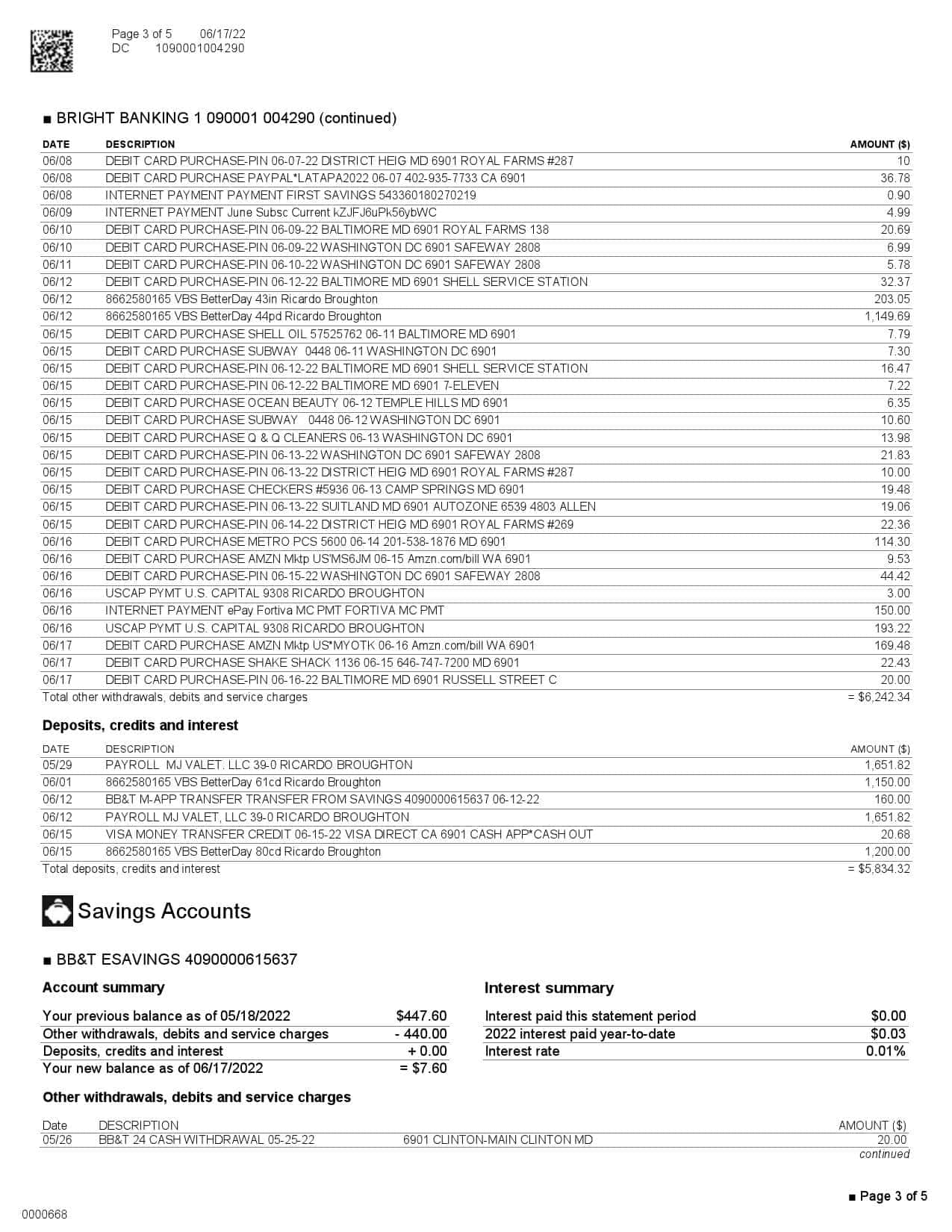 USA-Washington-BBT-bank-statement-Word-and-PDF-template-5-pages-3.jpg USA Washington BB&T bank statement Word and PDF template, 5 pages - Image 3