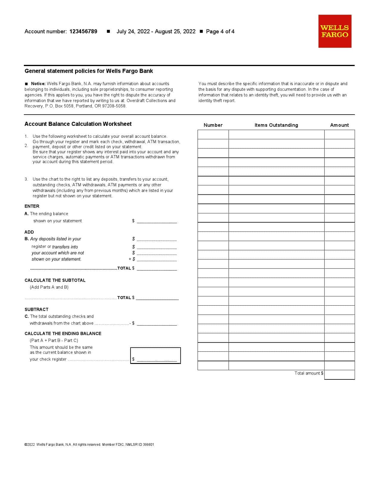USA-Wells-Fargo-Bank_000004.jpg USA Wells Fargo Bank Simple Business Checking bank statement, Word and PDF template, 4 pages - Image 4