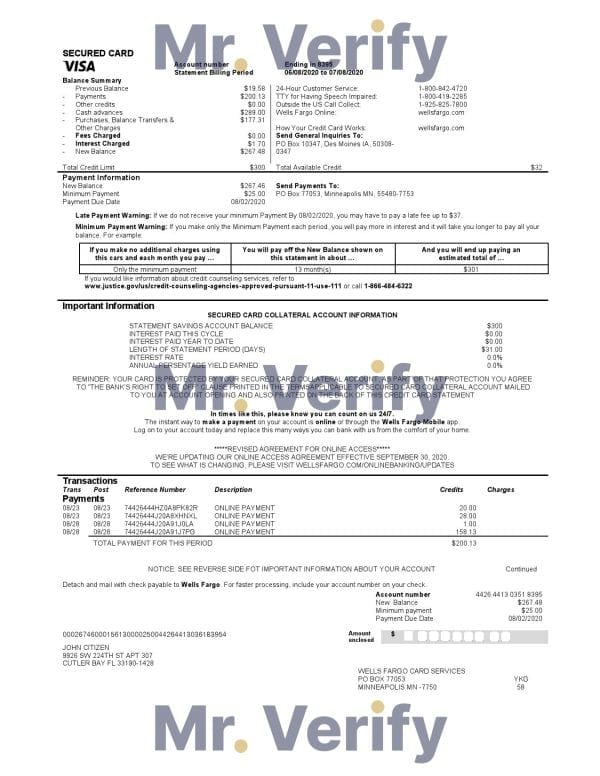 USA Wells Fargo Bank Credit Card Statement Template in Word and PDF Format