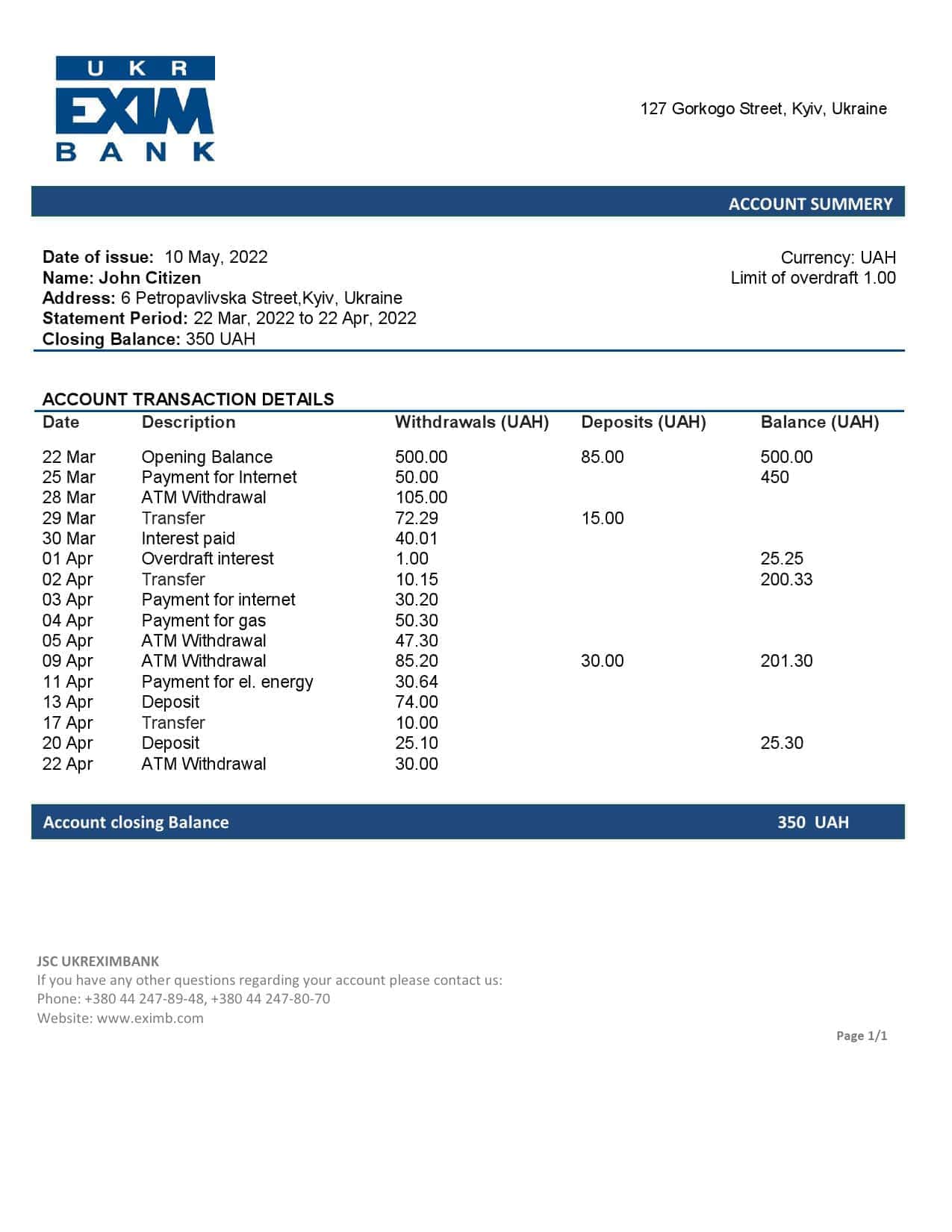 Ukraine-Ukreximbank-bank-statement_000001.jpg Ukraine Ukreximbank Bank statement template, Word and PDF format (.doc and .pdf)
