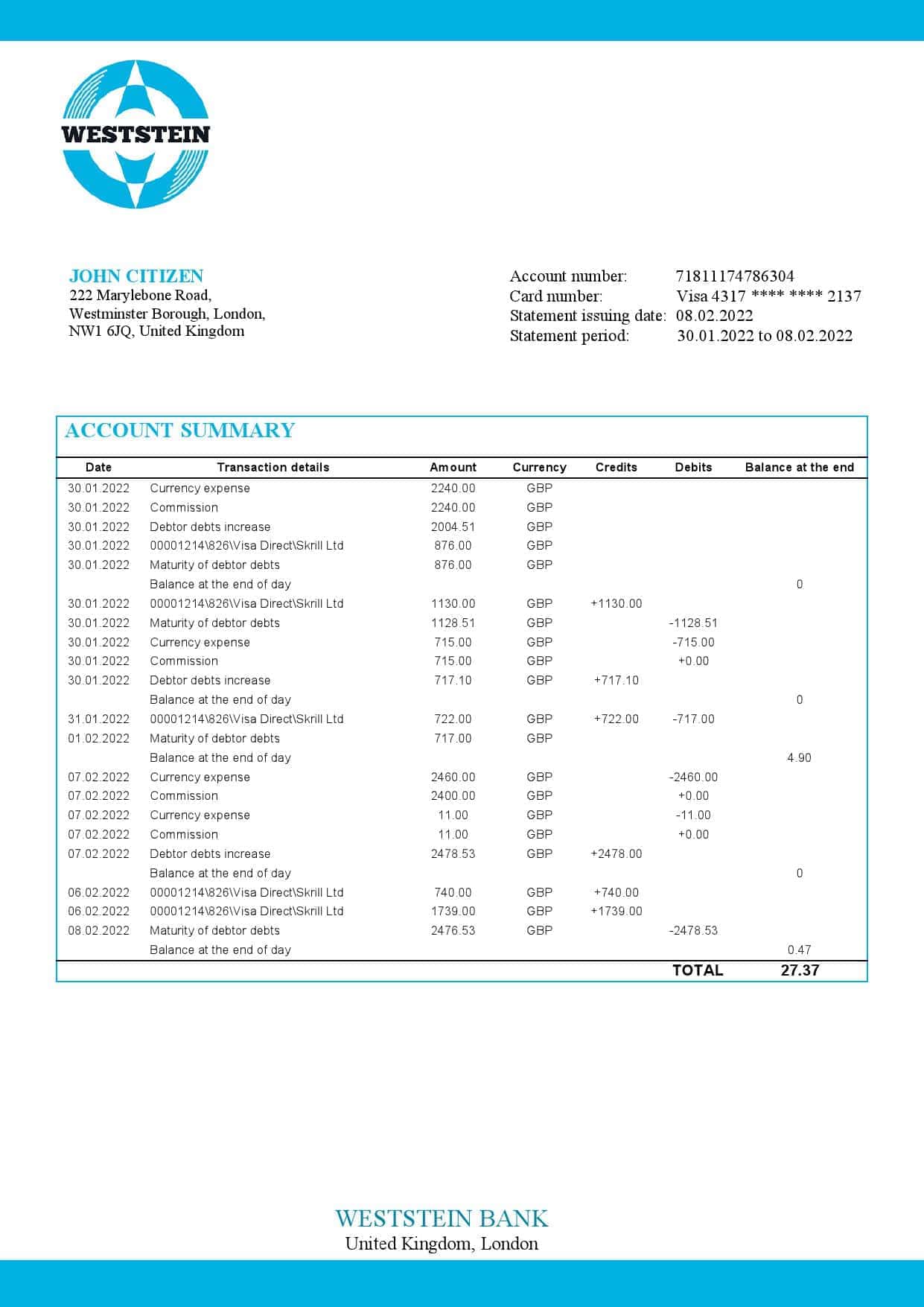 United-Kingdom-WestStein-Bank-statement-template-in-Word-and-PDF-format.jpg United Kingdom WestStein Bank statement template in Word and PDF format