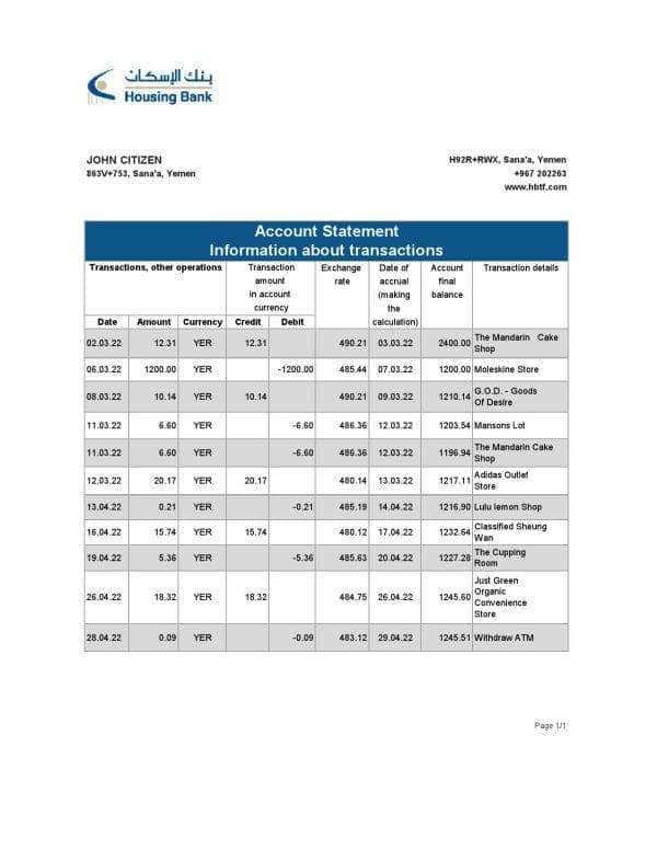Yemen-Housing-bank-statement-Excel-and-PDF-template.jpg Yemen Housing bank statement, Excel and PDF template