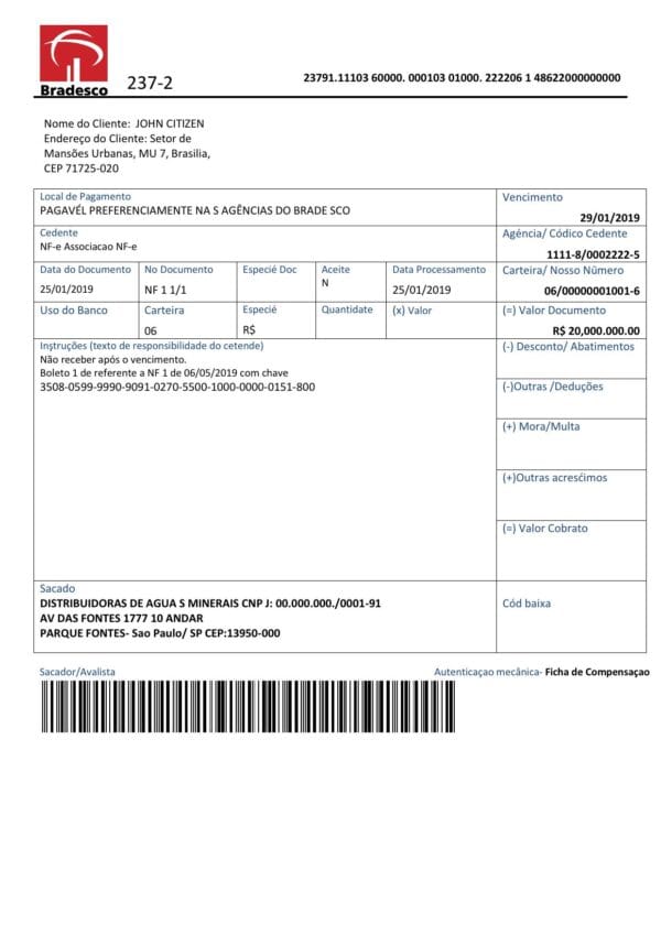 Brazil Bradesco bank proof of address statement template in Word and PDF format