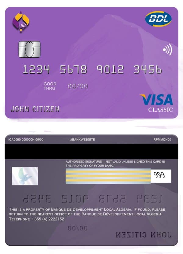 Fillable Algeria Banque de developement visa card Templates