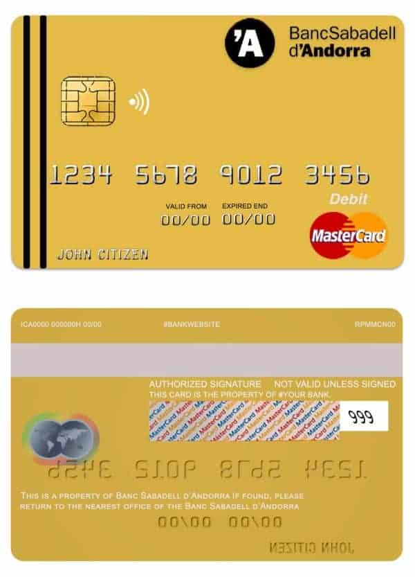 Andorra Bank Sabadell mastercard Editable Andorra Bank Sabadell mastercard Templates in PSD Format
