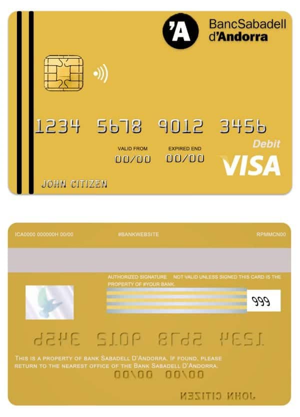 Editable Andorra Bank Sabadell visa card debit card Templates