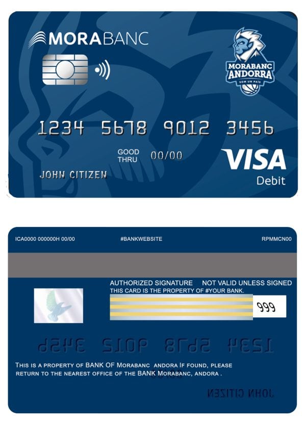 Andorra Morabank visa debit card Fillable Andorra Morabank visa debit card Templates | Layer-Based PSD