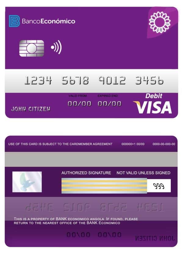 Angola Bank Economio visa debit card Fillable Angola Bank Economio visa debit card Templates | Layer-Based PSD