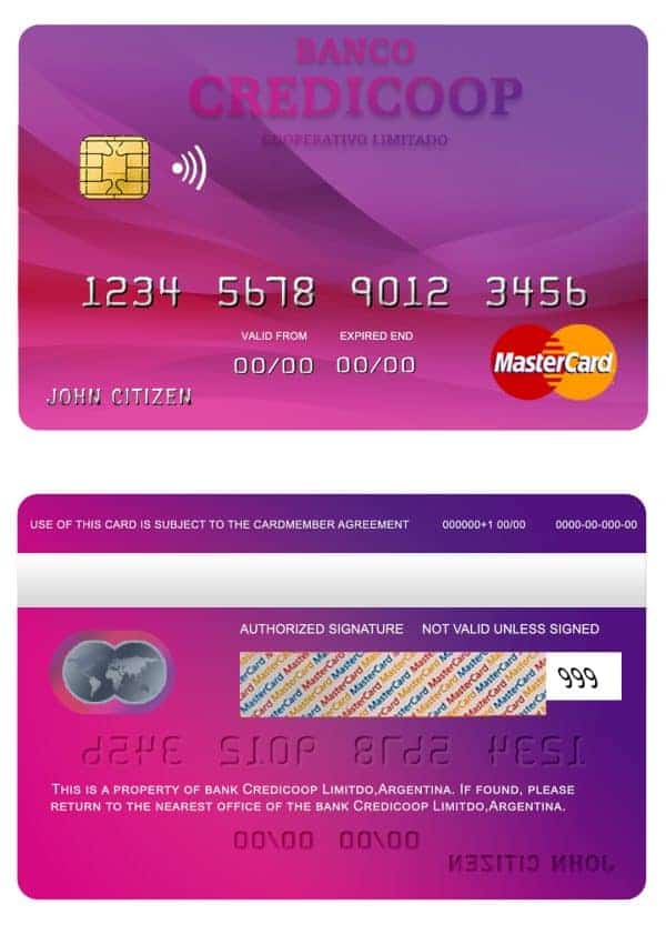 Editable Argentina bank Credicoop bank mastercard credit card