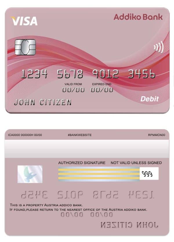 Austria Addiko bank visa card Fillable Austria Addiko bank visa card Templates | Layer-Based PSD