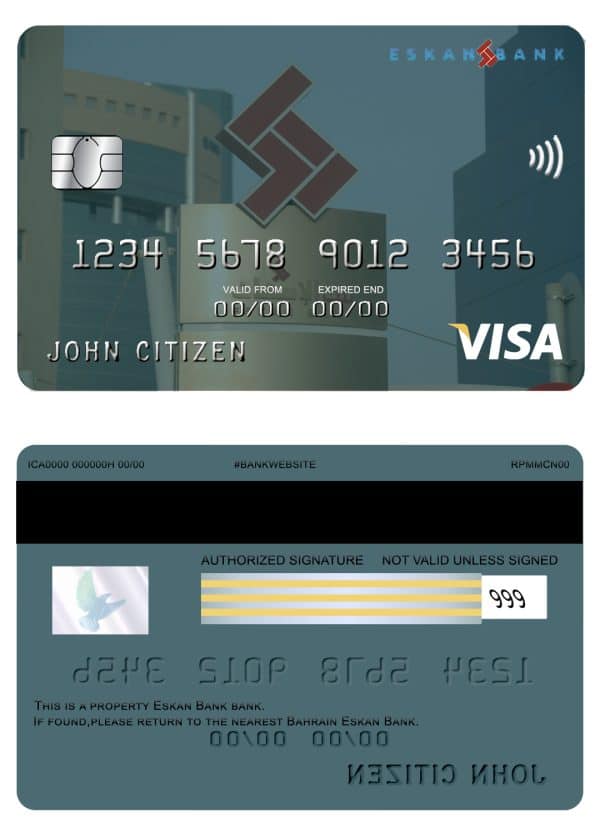 Editable Bahrain Eskan bank visa card Templates