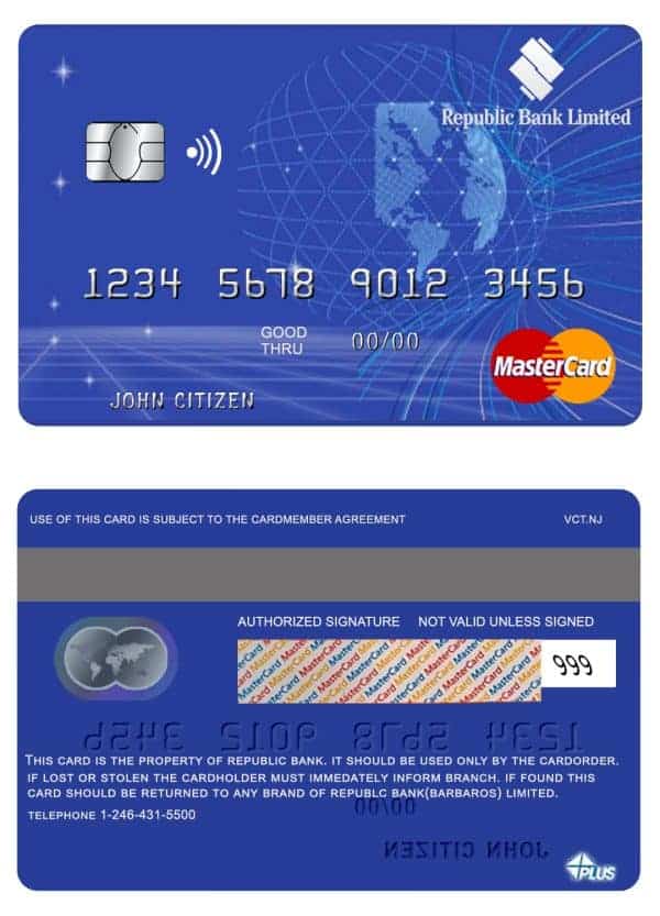 Barbados Republic Bank mastercard Editable Barbados Republic Bank mastercard Templates