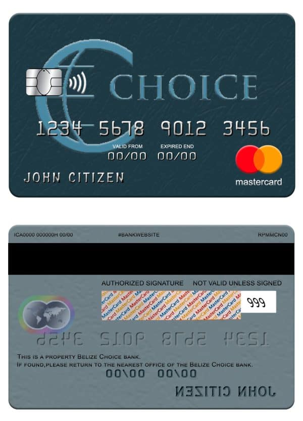Editable Belize Choice bank mastercard Templates