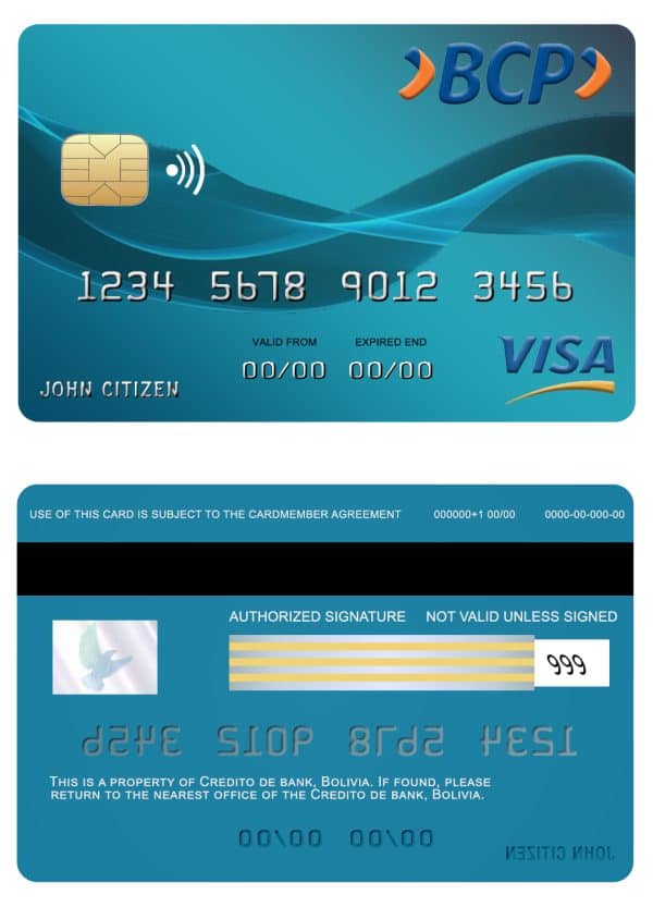 Bolivia Credito bank visa card Editable Bolivia Credito bank visa card Templates