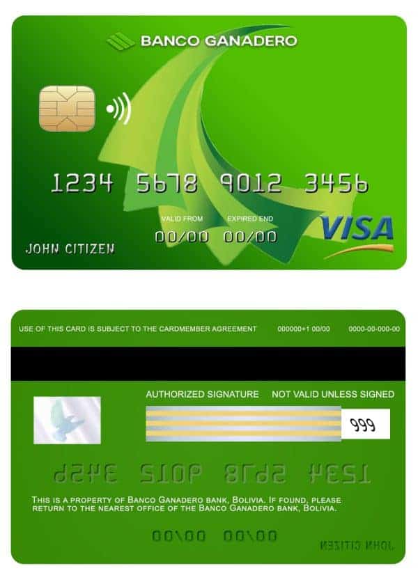 Bolivia Ganadero bank visa card Editable Bolivia Ganadero bank visa card Templates
