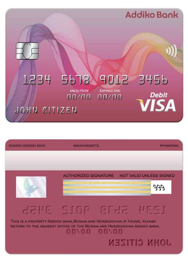 Bosnia and Herzegovina Addiko bank visa card Editable Bosnia and Herzegovina Addiko bank visa card Templates