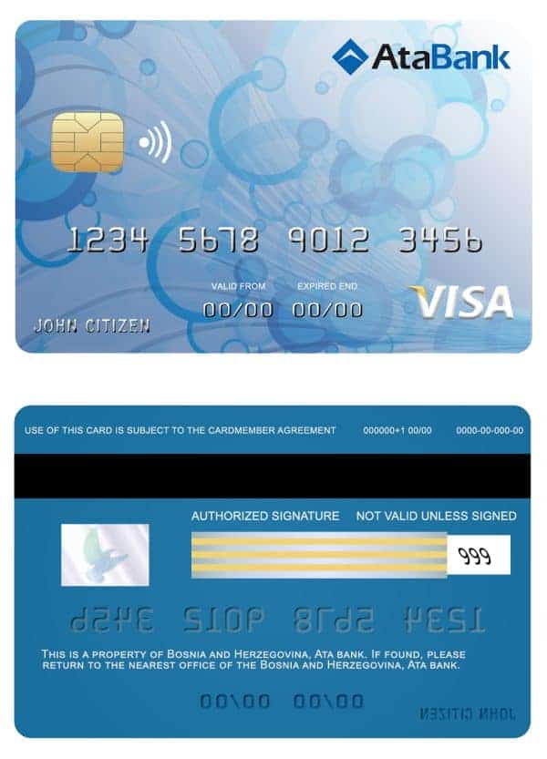 Bosnia and Herzegovina Ata bank visa card Editable Bosnia and Herzegovina Ata bank visa card Templates