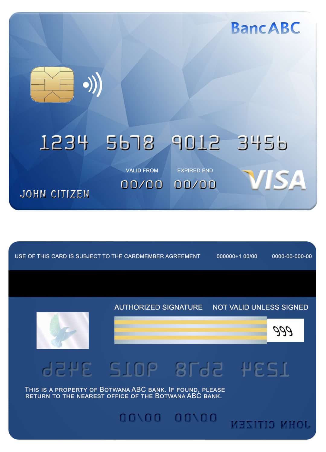Bostwana ABC bank visa card Editable Bostwana ABC bank visa card Templates