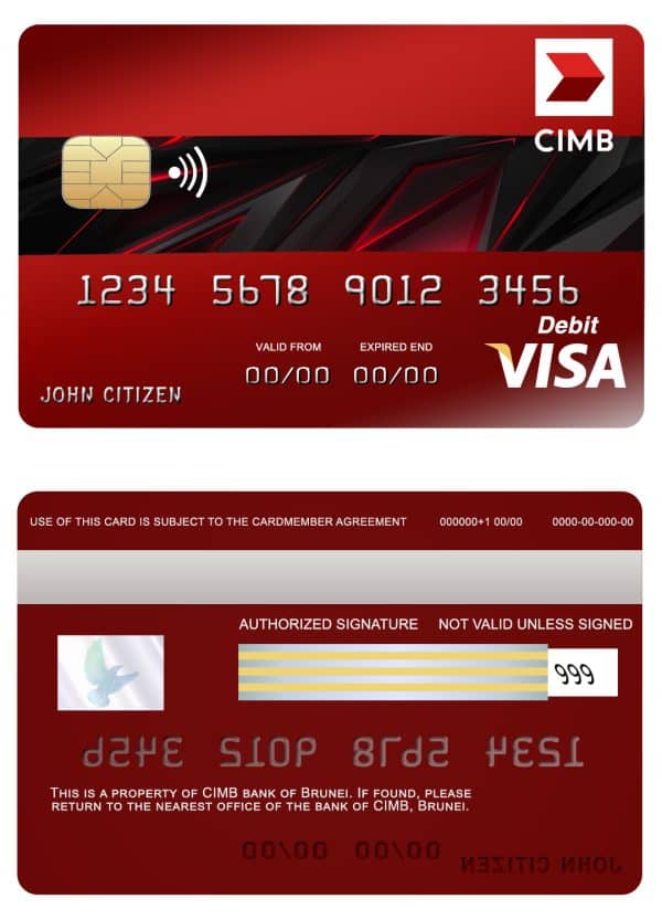 Brunei CIMB Bank visa credit card Editable Brunei CIMB Bank visa credit card Templates