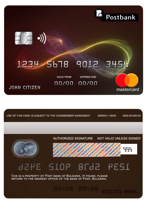 Bulgaria Post Bank mastercard credit card Editable Bulgaria Post Bank mastercard credit card Templates