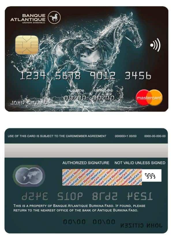Burkina Faso Atlantique bank mastercard credit card Editable Burkina Faso Atlantique bank mastercard credit card Templates