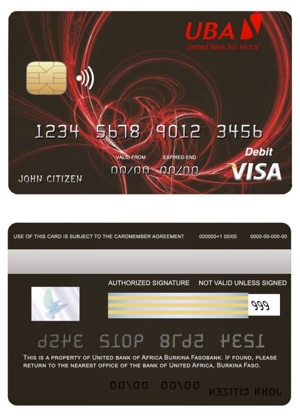 Burkina Faso United bank for Africa visa credit card Editable Burkina Faso United bank for Africa visa credit card Templates