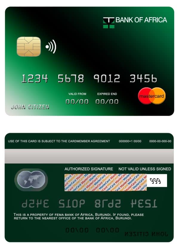 Burundi Africa mastercard credit card Editable Burundi Africa mastercard credit card Templates