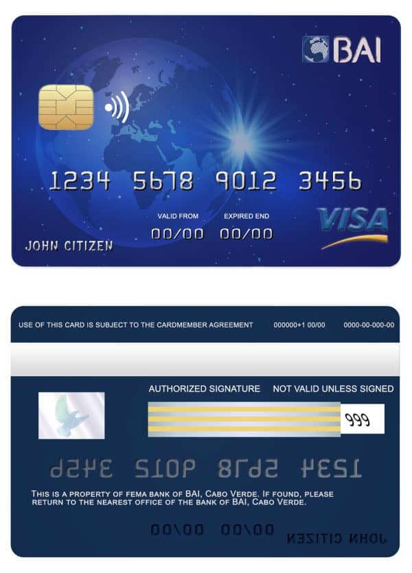 Cabo Verde BAI bank visa card credit card Editable Cabo Verde BAI bank visa card credit card Templates