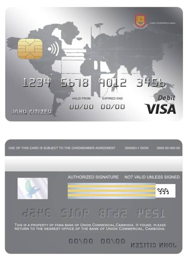 Cambodia Union Commercial bank visa credit card Editable Cambodia Union Commercial bank visa credit card Templates