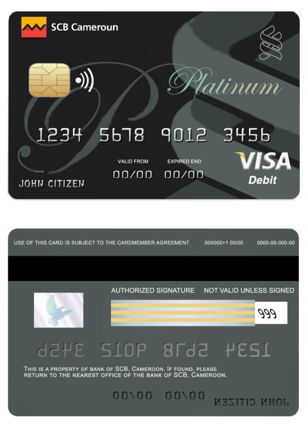 Cameroon SCB bank visa credit card Editable Cameroon SCB bank visa credit card Templates
