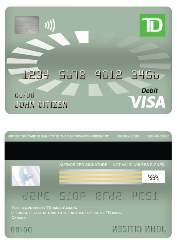 Editable Canada TD bank visa debit card Templates