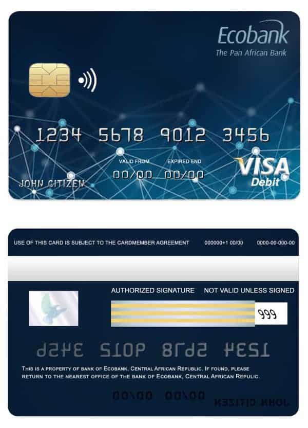 Central African Republic Ecobank visa card Editable Central African Republic Ecobank visa card Templates