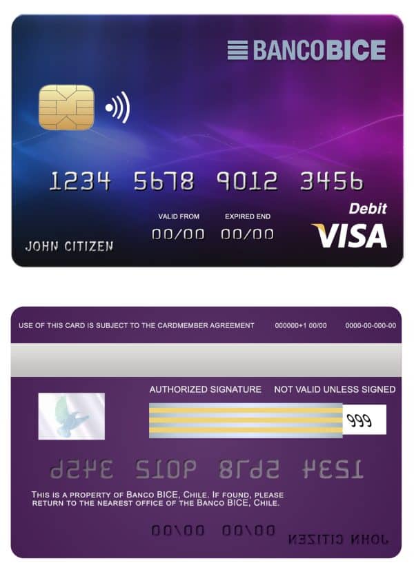 Fillable Chile BICE bank visa credit card Templates