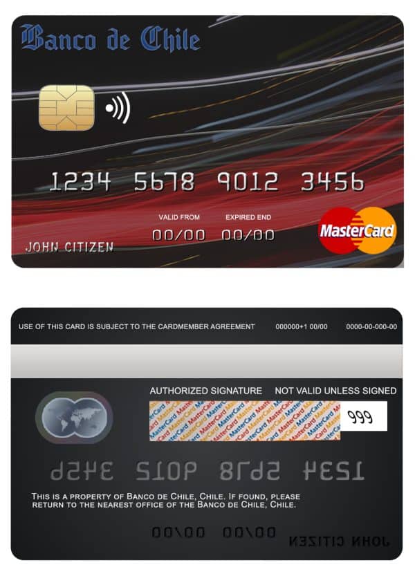 Editable Chile Banco de Chile bank mastercard Templates