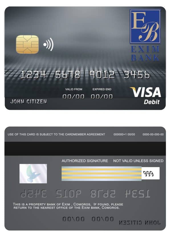 Comoros Exim bank visa debit card Editable Comoros Exim bank visa debit card Templates