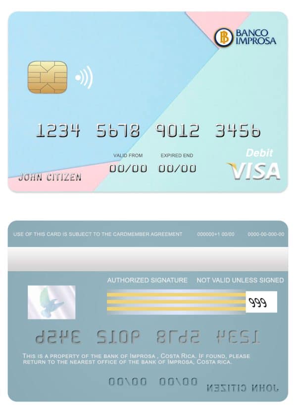 Costa Rica Improsa bank visa credit card Editable Costa Rica Improsa bank visa credit card Templates