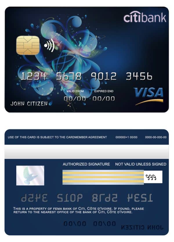 Côte d’Ivoire Citi bank visa credit card Editable Côte d’Ivoire Citi bank visa credit card Templates