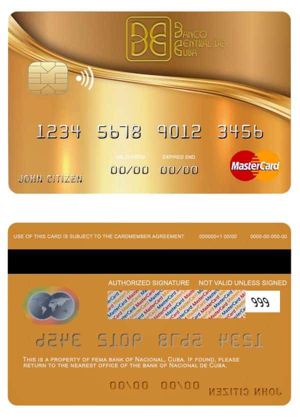 Fillable Cuba Nacional bank mastercard credit card Templates