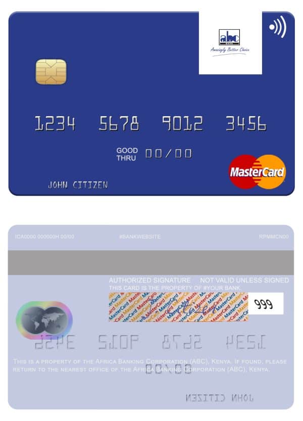 Editable Africa Banking Corporation (ABC) Kenya mastercard Templates
