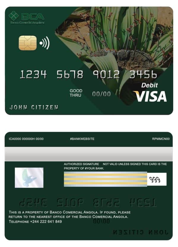 Editable Angola Comercial Bank visa card debit card