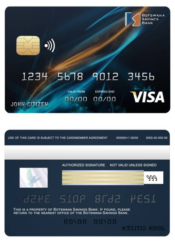 Editable Botswana Savings bank visa card Templates Editable Botswana Savings bank visa card Templates