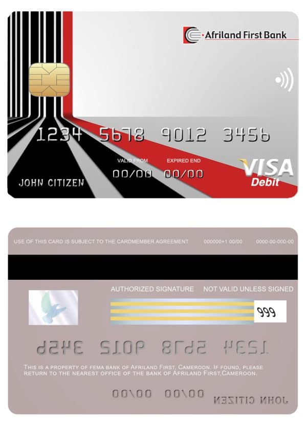 Editable Cameroon Afriland First bank visa card credit card Editable Cameroon Afriland First bank visa card credit card
