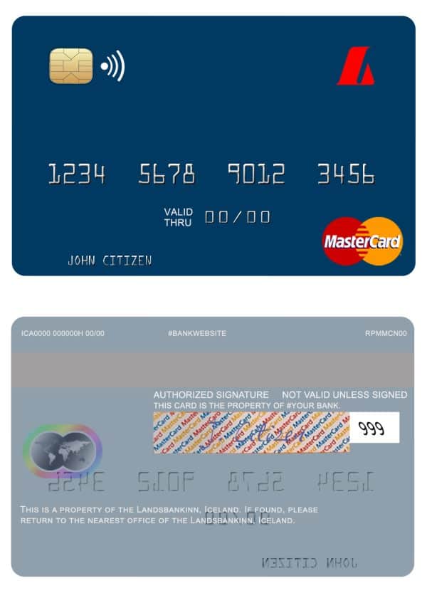 Editable Iceland Landsbankinn mastercard Templates